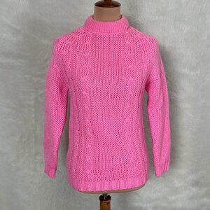 Vintage 60s 70s Pink Cable Knit Japan Made High Neck Sweater Deadstock NWT S/M